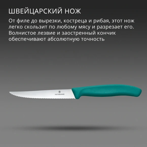 Нож кухонный Victorinox Swiss Classic 6.7234.C1 для стейка/пиццы лезв.110мм серрейт. заточка зеленый Нож кухонный Victorinox Swiss Classic 6.7234.C1 для стейка/пиццы лезв.110мм серрейт. заточка зеленый