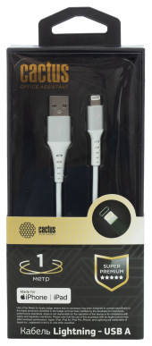 Кабель Cactus CS-LG.USB.A-1 USB (m)-Lightning (m) 1м белый блистер Кабель Cactus CS-LG.USB.A-1 USB (m)-Lightning (m) 1м белый блистер