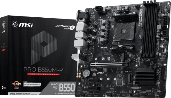 Материнская плата MSI PRO B550M-P Soc-AM4 AMD B550 4xDDR4 mATX AC`97 8ch(7.1) GbLAN RAID+VGA+HDMI+DP