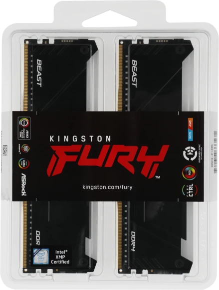 Память DDR4 2x32GB 3200MHz Kingston KF432C16BB2AK2/64 Fury Beast RGB RTL Gaming PC4-25600 CL16 DIMM 288-pin 1.35В dual rank с радиатором Ret Память DDR4 2x32GB 3200MHz Kingston KF432C16BB2AK2/64 Fury Beast RGB RTL Gaming PC4-25600 CL16 DIMM 288-pin 1.35В dual rank с радиатором Ret