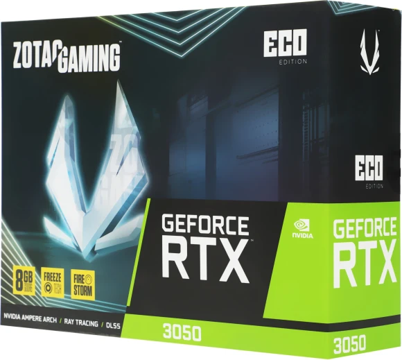 Видеокарта Zotac PCI-E 4.0 RTX 3050 ECO NVIDIA GeForce RTX 3050 8Gb 128bit GDDR6 1777/14000 HDMIx1 DPx3 HDCP Ret