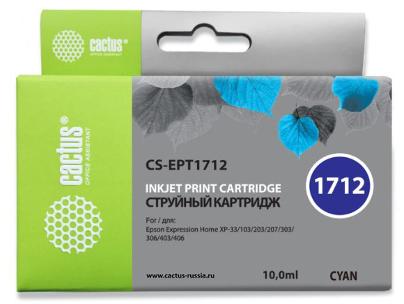 Картридж струйный Cactus CS-EPT1712 17XL голубой (10мл) для Epson XP-33/103/203/207/303/306/403/406 с чипом Картридж струйный Cactus CS-EPT1712 17XL голубой (10мл) для Epson XP-33/103/203/207/303/306/403/406 с чипом