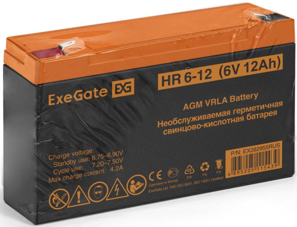 Батарея для ИБП Exegate EX282955 6В 12Ач Батарея для ИБП Exegate EX282955 6В 12Ач