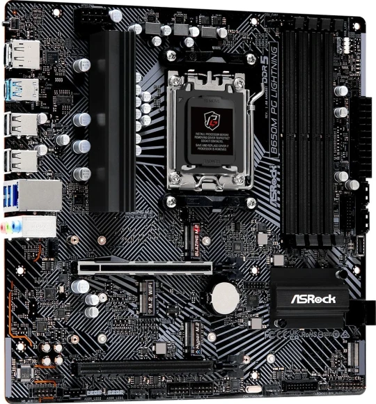 Материнская плата Asrock B650M PG LIGHTNING Socket AM5 AMD B650 4xDDR5 mATX AC`97 8ch(7.1) 2.5Gg RAID+HDMI+DP