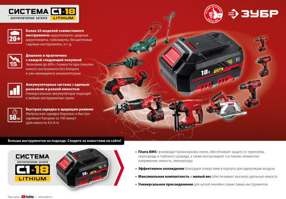 Гайковерт Зубр ГУЛ-410 аккум. патрон:квад.1/2"