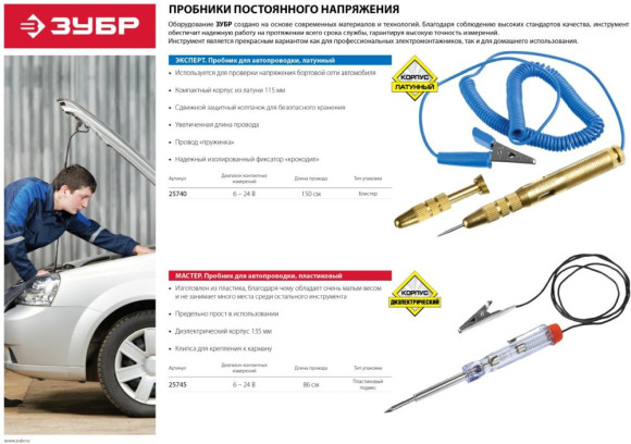 Пробник напряжения Зубр Мастер 25745 прозрачный