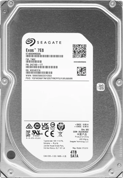 Жесткий диск Seagate SATA-III 4TB ST4000NM000A Server Exos 7E8 512N (7200rpm) 256Mb 3.5"