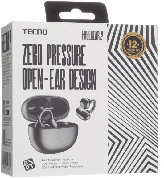 Гарнитура вкладыши Tecno Freehear 2 OW02 черный беспроводные bluetooth клипса (OW02 BLACK)