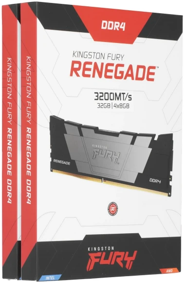 Память DDR4 4x8GB 3200MHz Kingston KF432C16RB2K4/32 Fury Renegade Black RTL Gaming PC4-25600 CL16 DIMM 288-pin 1.35В single rank с радиатором Ret