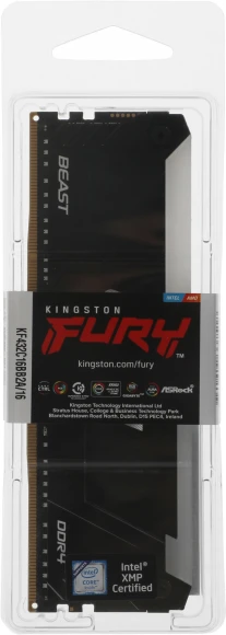 Память DDR4 16GB 3200MHz Kingston KF432C16BB2A/16 Fury Beast RGB RTL Gaming PC4-25600 CL16 DIMM 288-pin 1.35В single rank с радиатором Ret