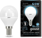 Лампа светодиодная Gauss 9.5Вт цок.:E14 шар 220B св.свеч.бел.теп. (упак.:10шт) (105101110)