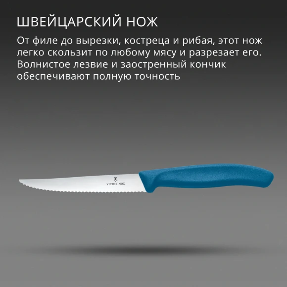 Нож кухонный Victorinox Swiss Classic 6.7232.C1 стальной универсальный для стейка/пиццы лезв.110мм серрейт. заточка синий