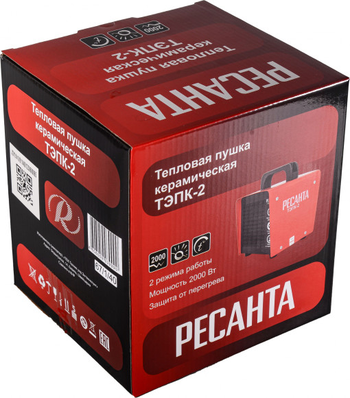 Тепловая пушка электрическая Ресанта ТЭПК-2 2000Вт красный Тепловая пушка электрическая Ресанта ТЭПК-2 2000Вт красный