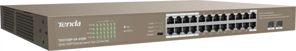 Коммутатор Tenda TEG1126P-24-410W (L2) 24x1Гбит/с 2SFP 24PoE 370W неуправляемый Коммутатор Tenda TEG1126P-24-410W (L2) 24x1Гбит/с 2SFP 24PoE 370W неуправляемый