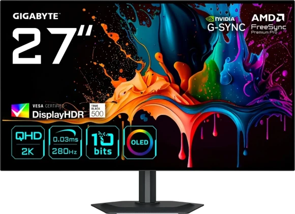 Монитор Gigabyte 26.5" GO27Q24 черный QD OLED LED 16:9 HDMI матовая HAS Piv 1500000:1 400cd 178гр/178гр 2560x1440 240Hz DP Quad 2K (1440p) USB 4.9кг