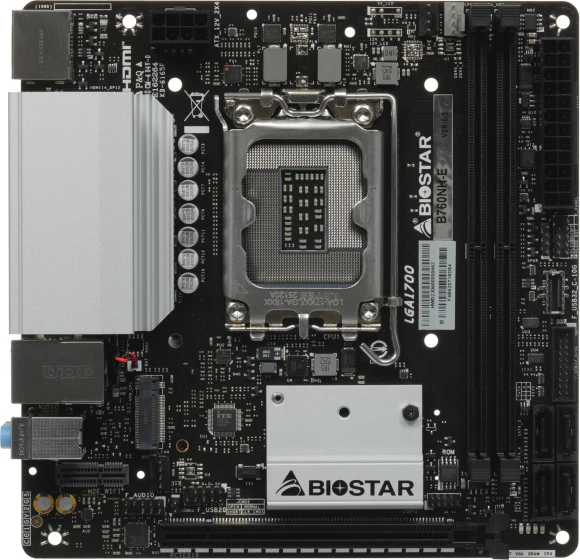 Материнская плата Biostar B760NH-E Soc-1700 Intel B760 2xDDR5 mini-ITX AC`97 8ch(7.1) 2.5Gg RAID+HDMI+DP