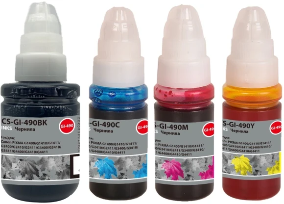 Чернила Cactus CS-GI-490SET голубой/пурпурный/желтый/черный набор для Canon PIXMA G1400/G1410/G1411/G2400/G2410/G2411/G3400/G3410/G3411/G4400/G4410/G4411 Чернила Cactus CS-GI-490SET голубой/пурпурный/желтый/черный набор для Canon PIXMA G1400/G1410/G1411/G2400/G2410/G2411/G3400/G3410/G3411/G4400/G4410/G4411