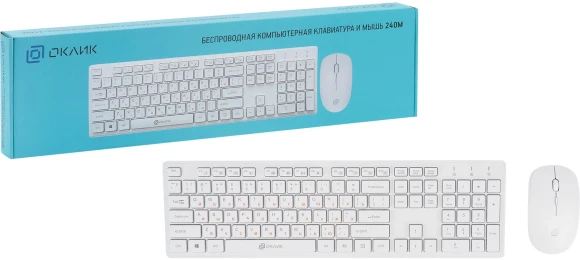 Клавиатура + мышь Оклик 240M клав:белый мышь:белый USB беспроводная slim Multimedia (1091258)