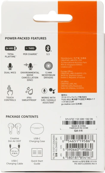 Гарнитура вкладыши Creative ZEN Air Dot черный беспроводные bluetooth в ушной раковине (51EF1120AA000)