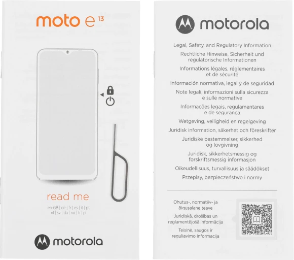 Смартфон Motorola XT2345-3 E13 64Gb 2Gb черный моноблок 3G 4G 2Sim 6.5" 720x1600 Android 13 13Mpix 802.11 a/b/g/n/ac GPS GSM900/1800 GSM1900 Protect microSD max1024Gb