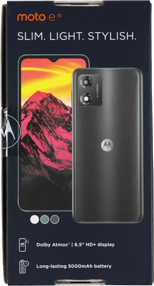 Смартфон Motorola XT2345-3 E13 64Gb 2Gb черный моноблок 3G 4G 2Sim 6.5" 720x1600 Android 13 13Mpix 802.11 a/b/g/n/ac GPS GSM900/1800 GSM1900 Protect microSD max1024Gb