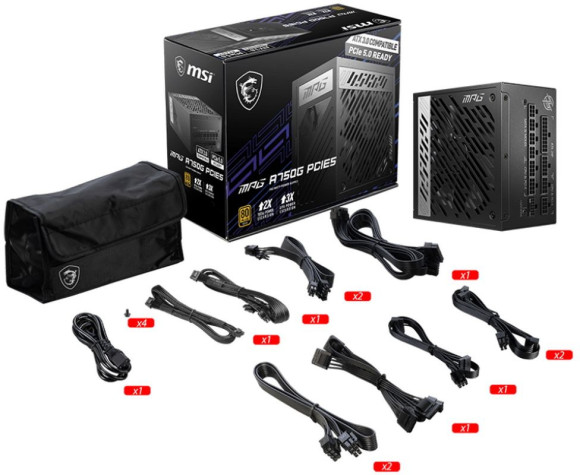 Блок питания MSI ATX 750W MPG A750G 80+ gold 24pin APFC 135mm fan 8xSATA Cab Manag RTL