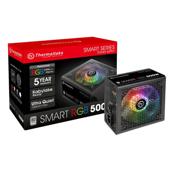 Блок питания Thermaltake ATX 500W Smart RGB 500 80+ white (20+4pin) APFC 120mm fan color LED 6xSATA RTL