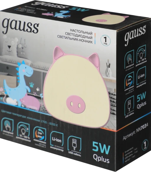 Ночник Gauss NN7034 поросенок розовый Ночник Gauss NN7034 поросенок розовый