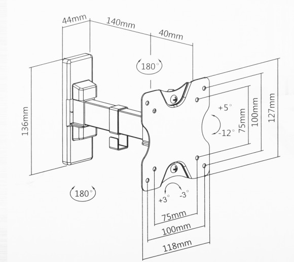 Кронштейн для телевизора Ultramounts UM860 черный 13"-27" макс.20кг настенный поворот и наклон