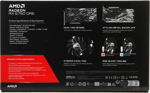 Видеокарта Asrock PCI-E 4.0 RX6750GRE CL 10GO AMD Radeon RX 6750GRE 10Gb 160bit GDDR6 2189/16000 HDMIx1 DPx3 HDCP Ret