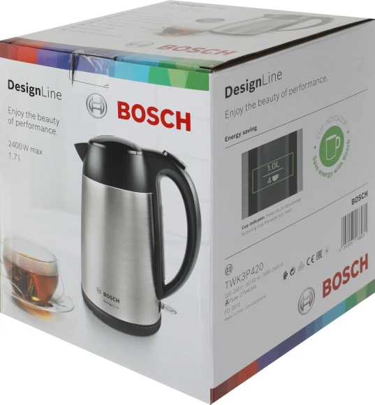 Чайник электрический Bosch TWK3P 1.7л. 2400Вт нержавеющая сталь корпус: металл (TWK3P420)