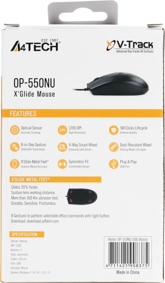 Мышь A4Tech V-Track Padless OP-550NU черный оптическая 1200dpi USB 3but