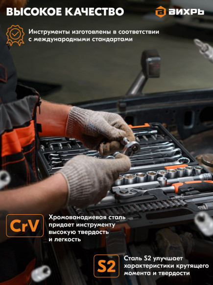 Набор инструментов Вихрь 1/4" CrV 57 предметов (жесткий кейс)