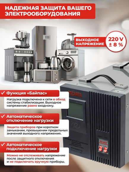 Стабилизатор напряжения Ресанта АСН-5000/1-Ц 5кВА однофазный серый (63/6/6)