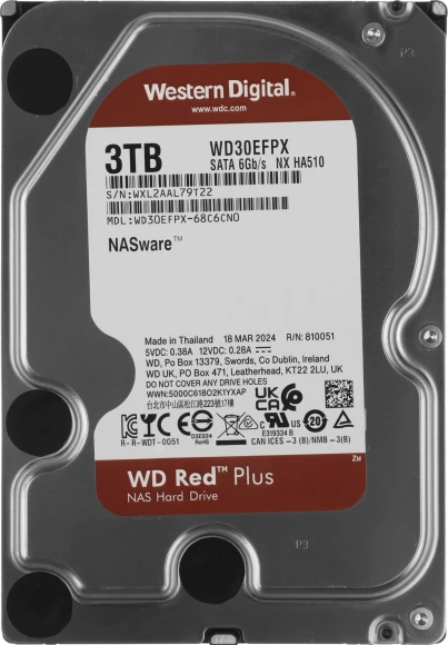Жесткий диск WD SATA-III 3TB WD30EFPX NAS Red Plus (5400rpm) 256Mb 3.5"