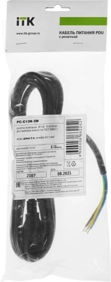 Шнур питания ITK PC-C13N-2M C13 проводник.:3x1.5мм2 2м 230В 10А черный