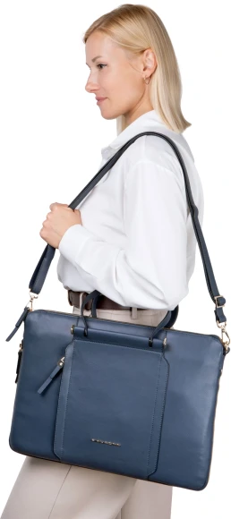Деловая сумка женская Piquadro Circle CA4021W92/BLU4 с отделением для ноутбука 15.6" синяя натур.кожа
