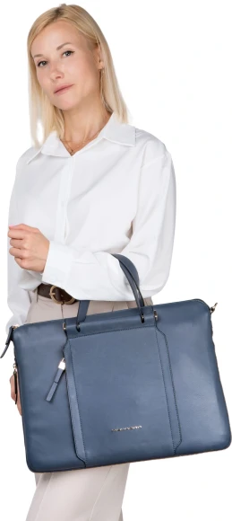 Деловая сумка женская Piquadro Circle CA4021W92/BLU4 с отделением для ноутбука 15.6" синяя натур.кожа