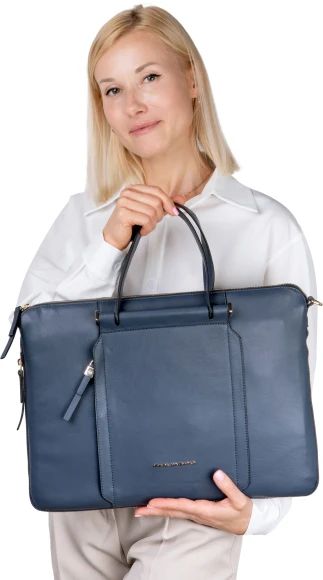 Деловая сумка женская Piquadro Circle CA4021W92/BLU4 с отделением для ноутбука 15.6" синяя натур.кожа