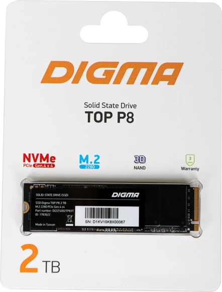 Накопитель SSD Digma PCIe 4.0 x4 2TB DGST4002TP83T Top P8 M.2 2280
