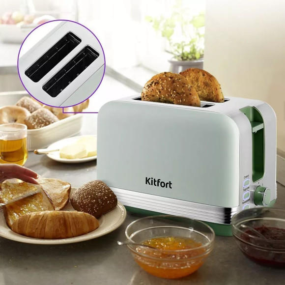 Тостер Kitfort КТ-6070 930Вт фисташковый/серебристый Тостер Kitfort КТ-6070 930Вт фисташковый/серебристый
