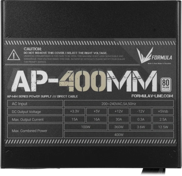 Блок питания Formula ATX 400W AP-400ММ 80 PLUS WHITE (20+4pin) APFC 120mm fan 6xSATA RTL