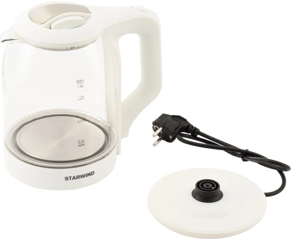 Чайник электрический Starwind SKG1056 1.8л. 2000Вт белый/прозрачный корпус: стекло