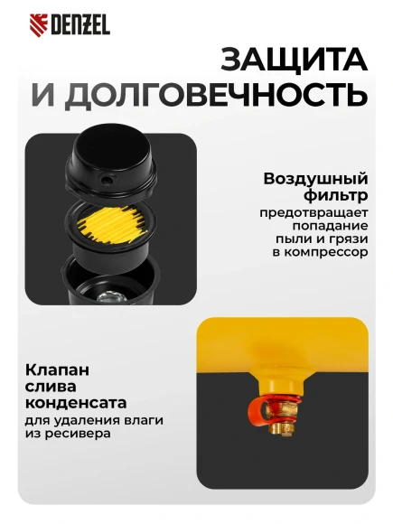 Компрессор поршневой Denzel DK1800/50,Х-PRO масляный 280л/мин 50л 1800Вт желтый/черный