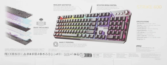 Клавиатура MSI STRIKE 600 Silent механическая серый/черный USB Multimedia for gamer LED (S11-04RU256-CLA) кабель 1.8м