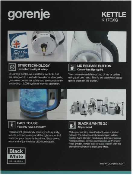 Чайник электрический Gorenje K17GXG 1.7л. 2200Вт белый/серебристый корпус: стекло/пластик