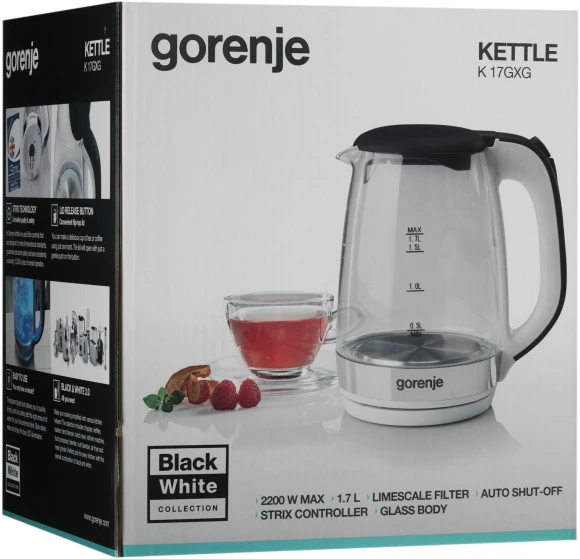 Чайник электрический Gorenje K17GXG 1.7л. 2200Вт белый/серебристый корпус: стекло/пластик
