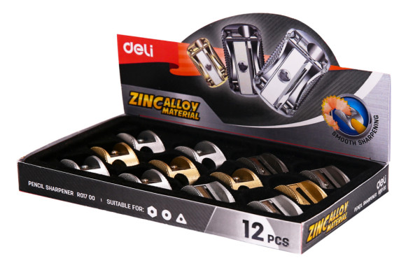 Точилка для карандашей ручная Deli ER01700 1 отверстие металл ассорти дисплей