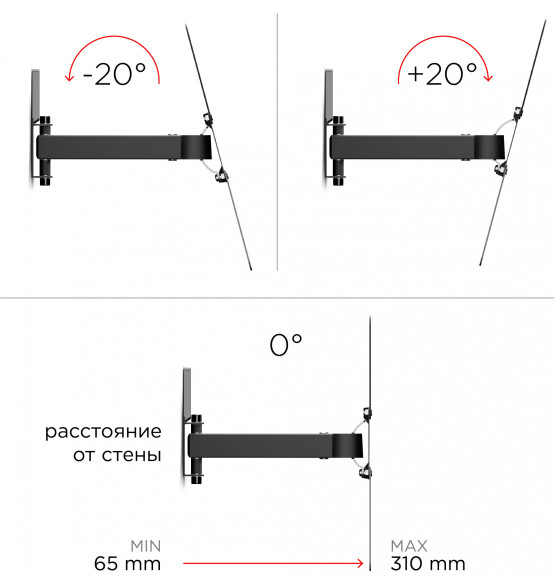 Кронштейн для телевизора Holder LCDS-5520-B черный 32"-55" макс.45кг настенный поворотно-выдвижной и наклонный Кронштейн для телевизора Holder LCDS-5520-B черный 32"-55" макс.45кг настенный поворотно-выдвижной и наклонный