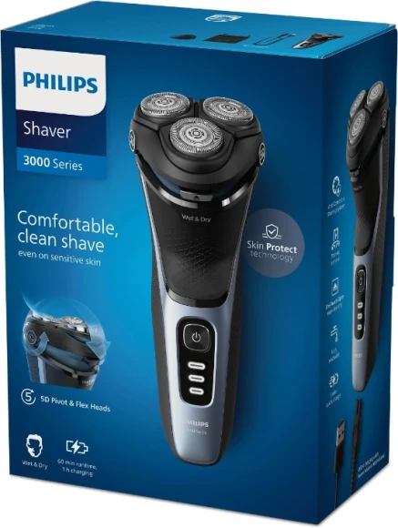 Бритва роторная Philips S3243/12 реж.эл.:3 питан.:аккум. голубой/серебристый